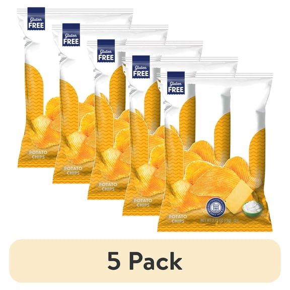 (5 pack) Utz Ripples Cheddar & Sour Cream Potato Chips, Gluten-Free, 2.5 oz Bag