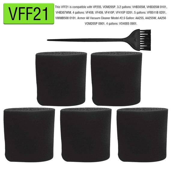 5Pack Vacmaster Foam Sleeve Filter, VFF21 for Wet/Dry Vacuum Cleaners