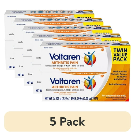 (5 pack) Voltaren Arthritis Pain Relief Gel, Diclofenac Sodium 1% (NSAID), Original Prescription Strength, Twin Value Pack, 2 Tubes 3.53 oz Each (7.06 oz Total)