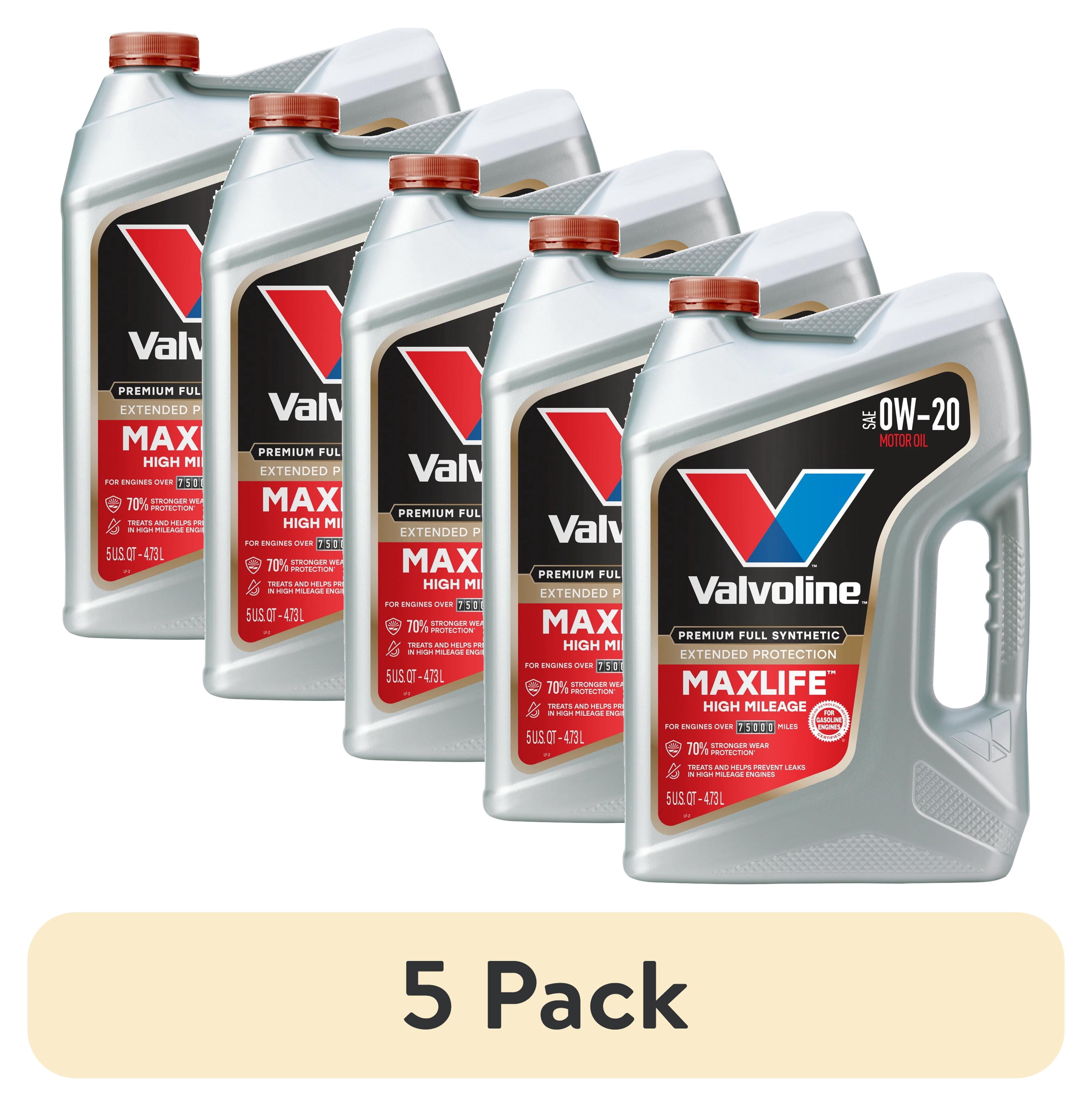 (5 pack) Valvoline MaxLife Extended Protection Full Synthetic High Mileage 0W-20 Motor Oil 5 Quart