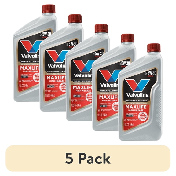 (5 pack) Valvoline MaxLife Extended Protection Full Synthetic High Mileage 5W-30 Motor Oil 1 Quart