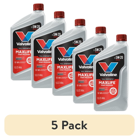 (5 pack) Valvoline MaxLife Full Synthetic High Mileage 5W-20 Motor Oil 1 Quart