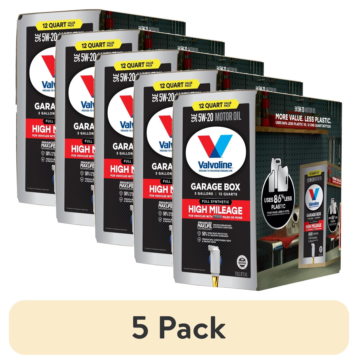 (5 pack) Valvoline Full Synthetic High Mileage with MaxLife Technology 5W-20 Motor Oil 12 QT Garage Box