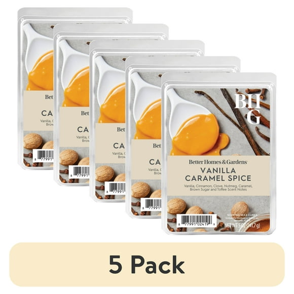 (5 pack) Vanilla Caramel Spice Scented Wax Melts, Better Homes & Gardens, 5 oz (Value Size)