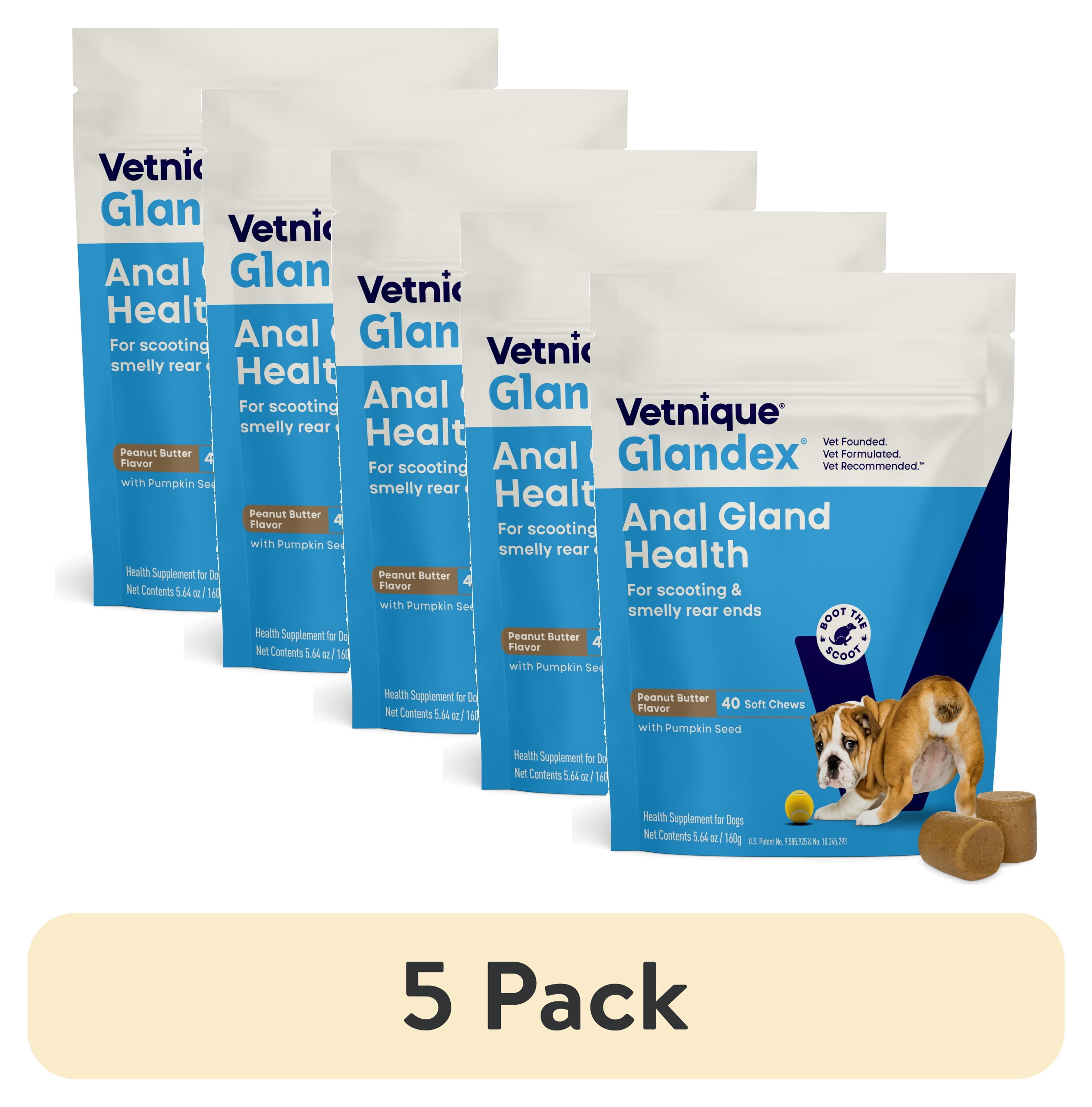 (5 pack) Vetnique Glandex for Dogs Anal Gland & Digestive Health Soft Chews, Peanut Butter Flavor, 40 Count