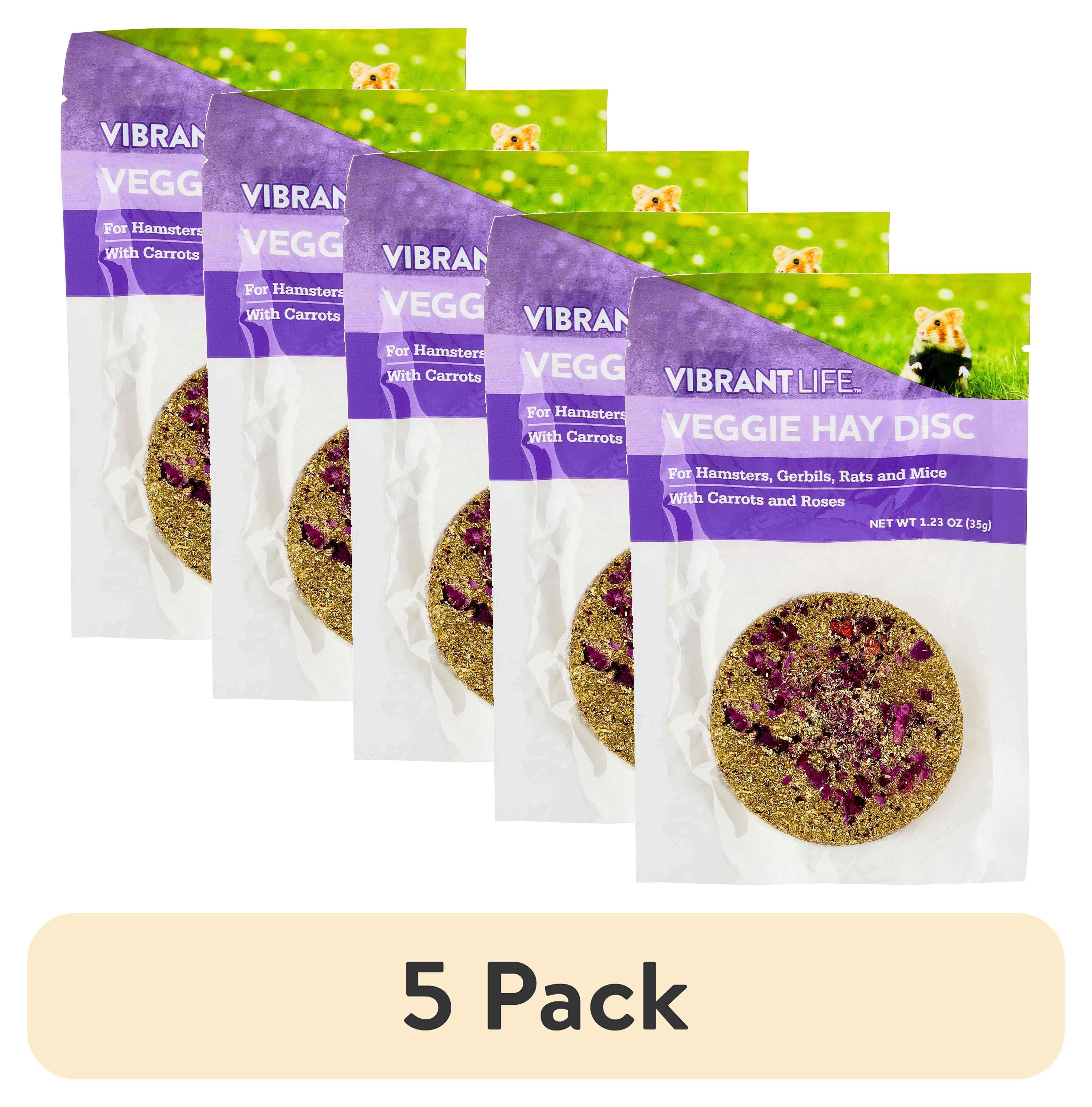 (5 pack) Vibrant Life Compressed Hay Chew Disc with Veggies for Small Animals, 3”