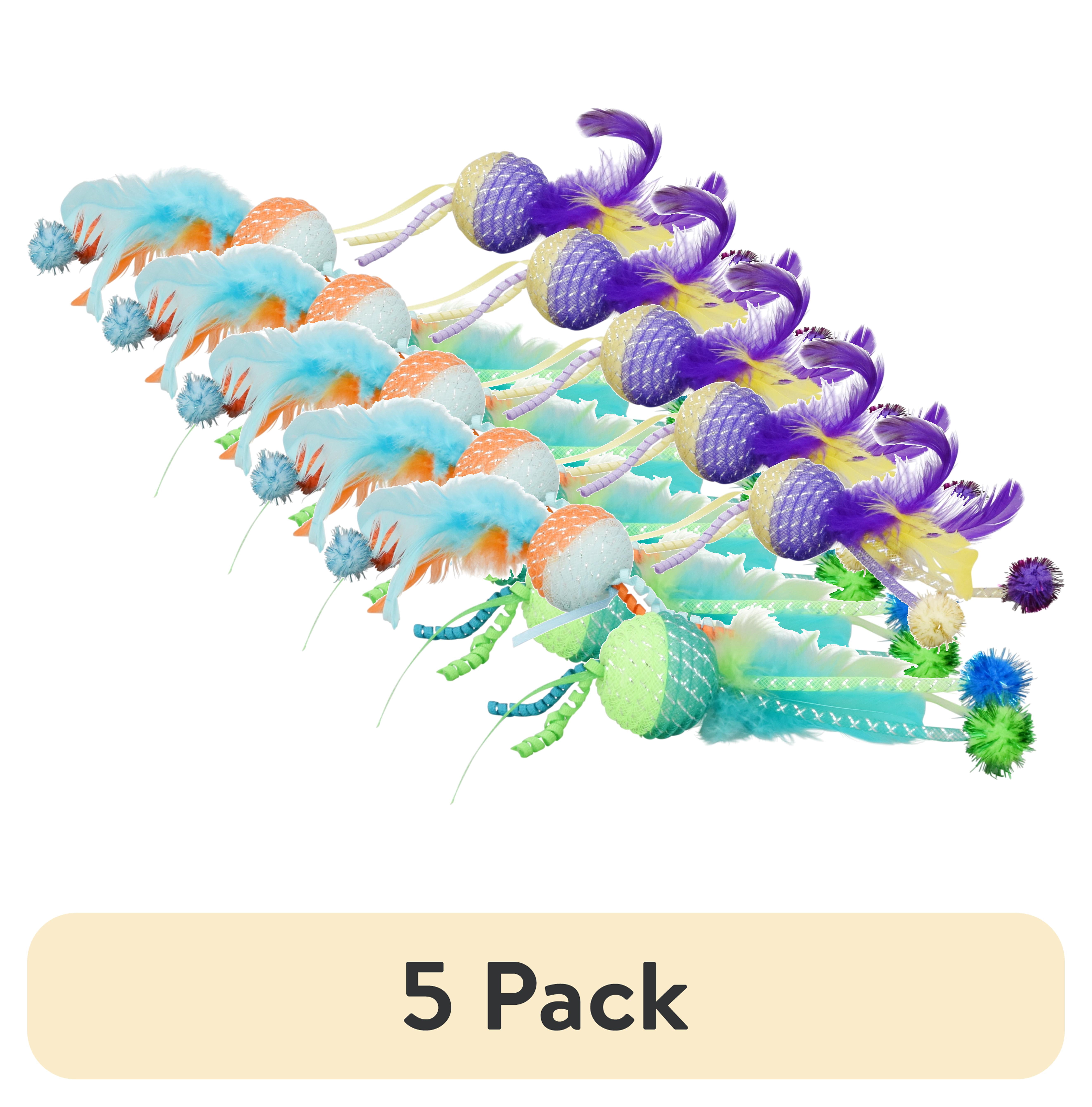 (5 pack) Vibrant Life Mesh Feather Ball Cat Toy, Color May Vary