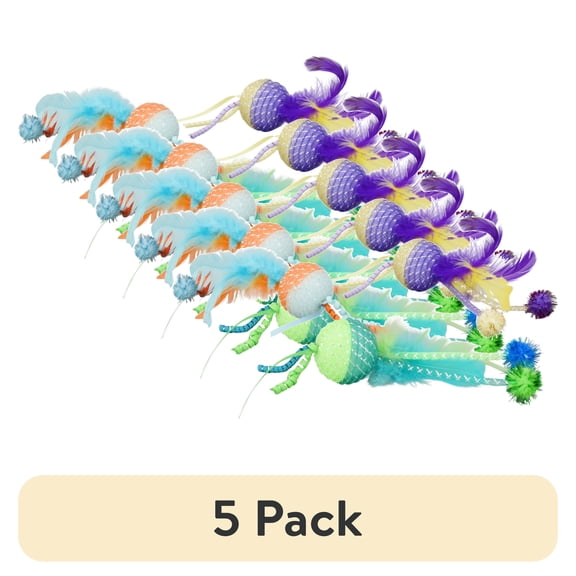 (5 pack) Vibrant Life Mesh Feather Ball Cat Toy, Color May Vary