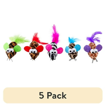 (5 pack) Vibrant Life Safari Feather Mice Cat Toy, Assorted Colors