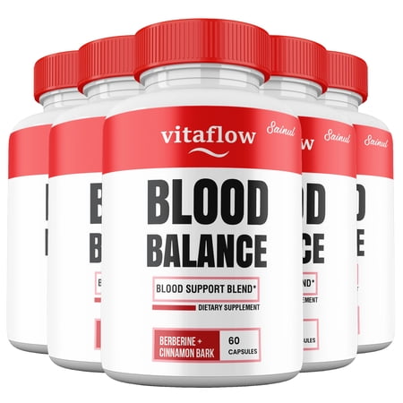 (5 pack) VitaFlow Blood Balance Capsules, Maximum Strength Vita Flow Pills All Natural Blood Supplement with Cinnamon Bark