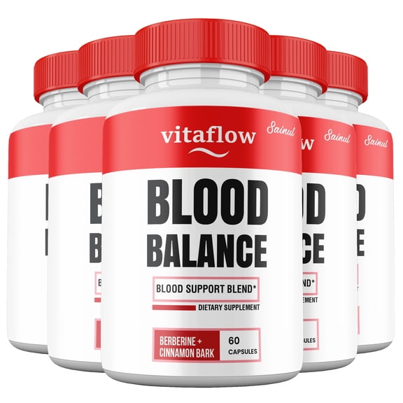 (5 pack) VitaFlow Blood Balance Capsules, Maximum Strength Vita Flow Pills All Natural Blood Supplement with Cinnamon Bark
