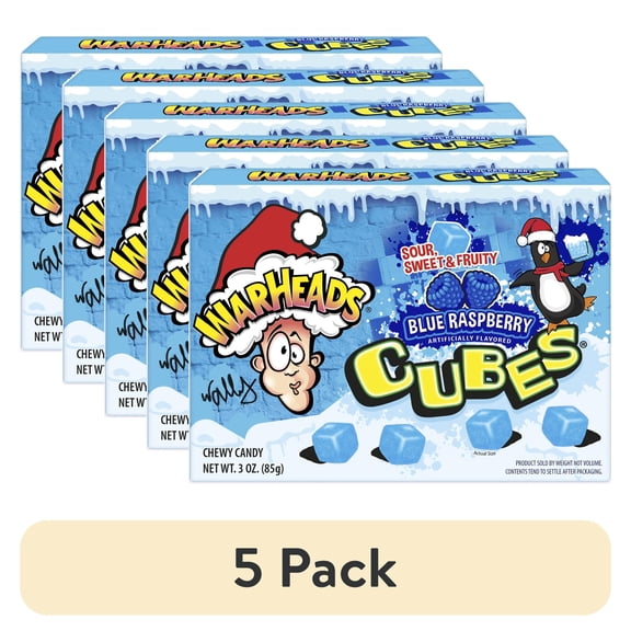 (5 pack) WARHEADS Blizzard Cubes Gummy Candy, Raspberry, 3oz Box