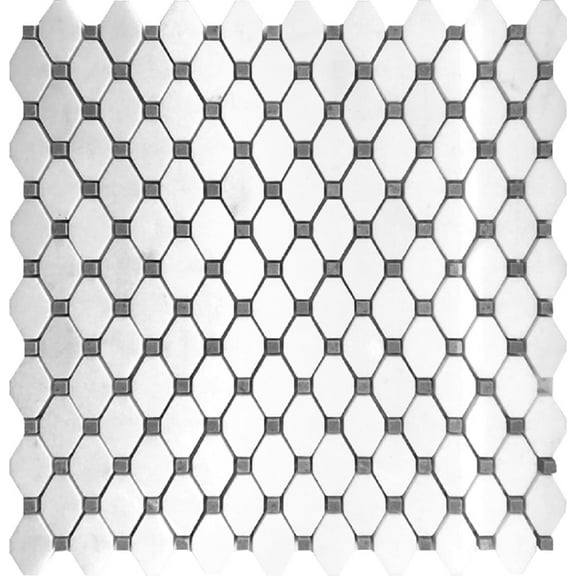 5 pack White 11.6-in. x 11.2-in. Octagon Polished Marble Mosaic Floor and Wall Tile (4.51 Sq ft/case)