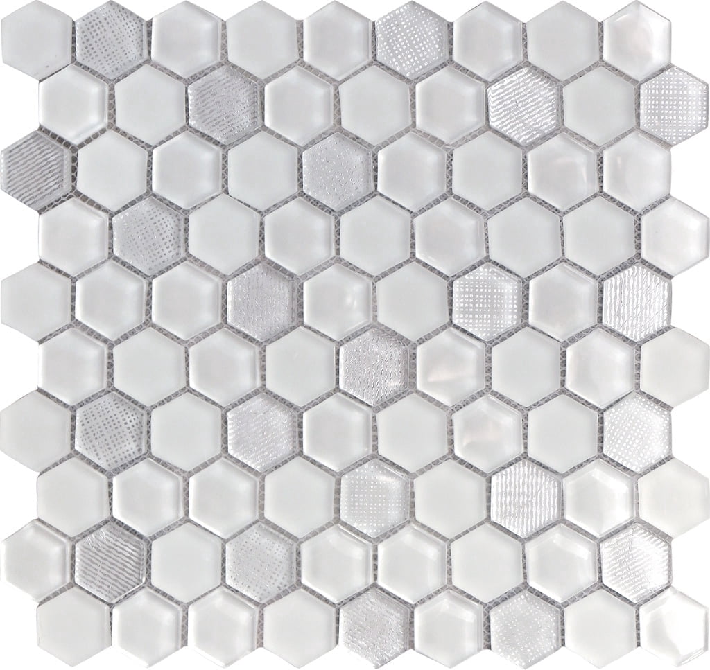 5 pack White 11.6 in. x 12 in. Polished and Honed Hexagon Glass Mosaic Floor and Wall Tile (4.83 sq. ft./Case)