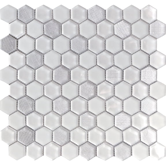 5 pack White 11.6 in. x 12 in. Polished and Honed Hexagon Glass Mosaic Floor and Wall Tile (4.83 sq. ft./Case)