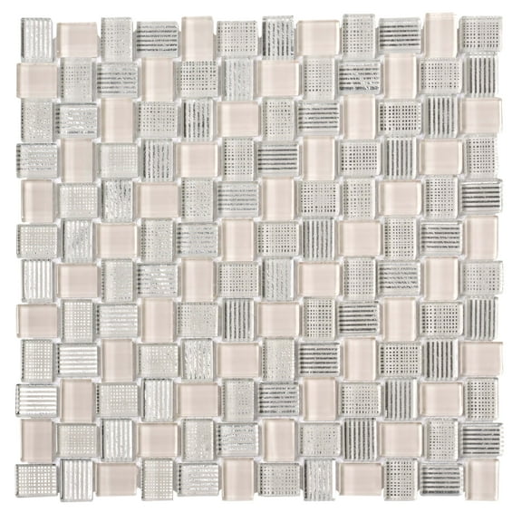 5 pack White 11.8 in. x 11.8 in. Polished Mini Brick White Glass Mosaic Floor and Wall Tile (4.83 sq. ft./Case)