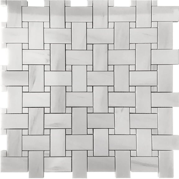 5 pack White 12 in. x 12 in. Basketweave Polished Marble Subway Tile (5 Sq. ft./Case)