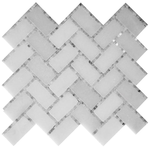 5 pack 9.8 in. x 10.8 in. Polished Herringbone Thassos White, Bianco Carrara marble Mosaic Tile (3.68 sq. ft./Case)