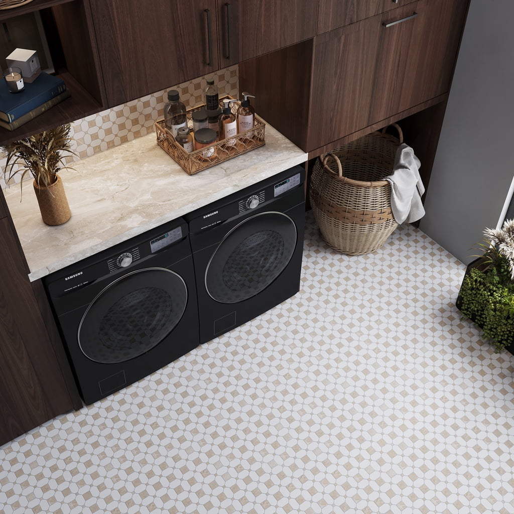 White and Beige Polished Marble Mosaic Tile for Indoor/Outdoor Use