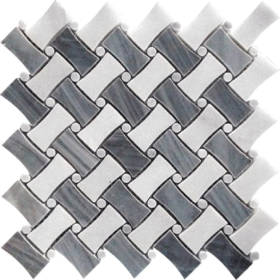 5 pack White and Gray 11-in x 11-in Polished Natural Stone Marble Basketweave Floor and Wall Tile (4.20 sq. ft./Case)