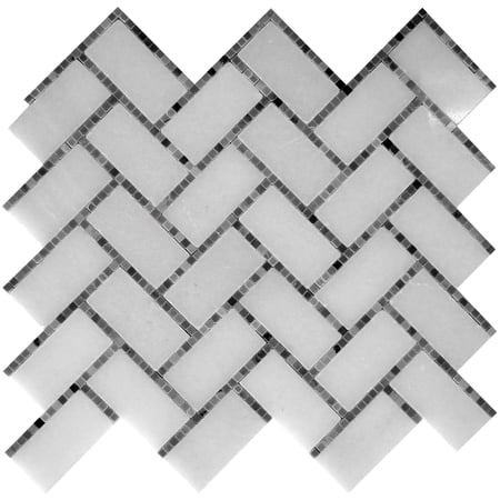 5 pack White and Gray 9.8 in. x 10.8 in. Polished Herringbone Marble Mosaic Floor and Wall Tile (3.68 sq. ft./Case)
