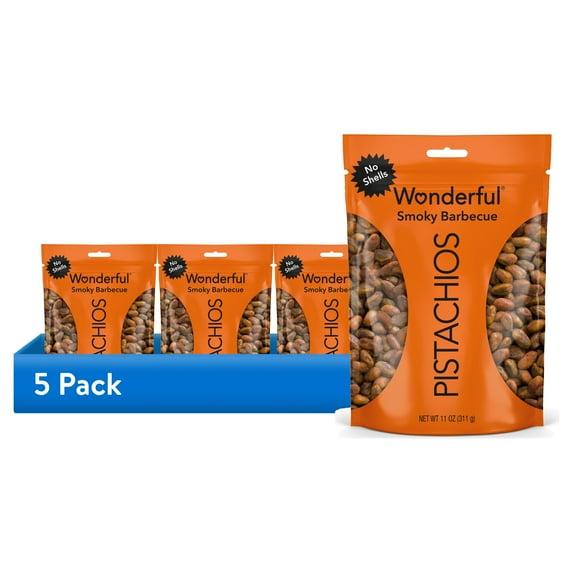 (5 pack) Wonderful Pistachios No Shells BBQ Flavored Nuts, 11 Ounce Bag
