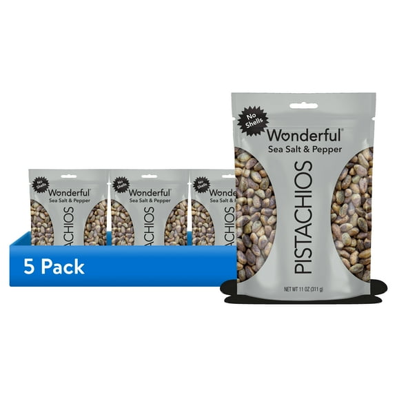 (5 pack) Wonderful Pistachios No Shells Sea Salt & Pepper Nuts, 11 Ounce Bag
