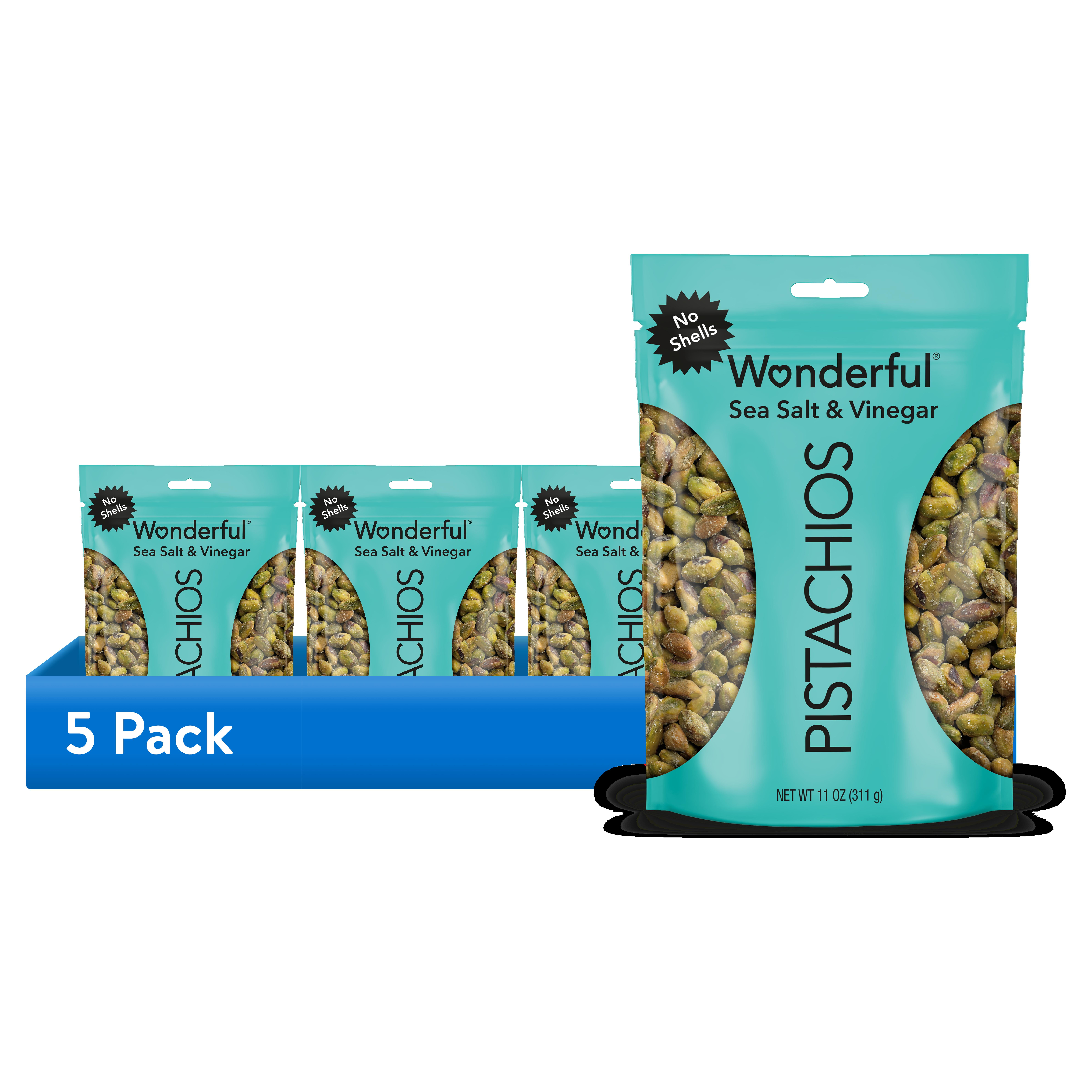 (5 pack) Wonderful Pistachios No Shells Sea Salt & Vinegar Nuts, 11 Ounce Bag