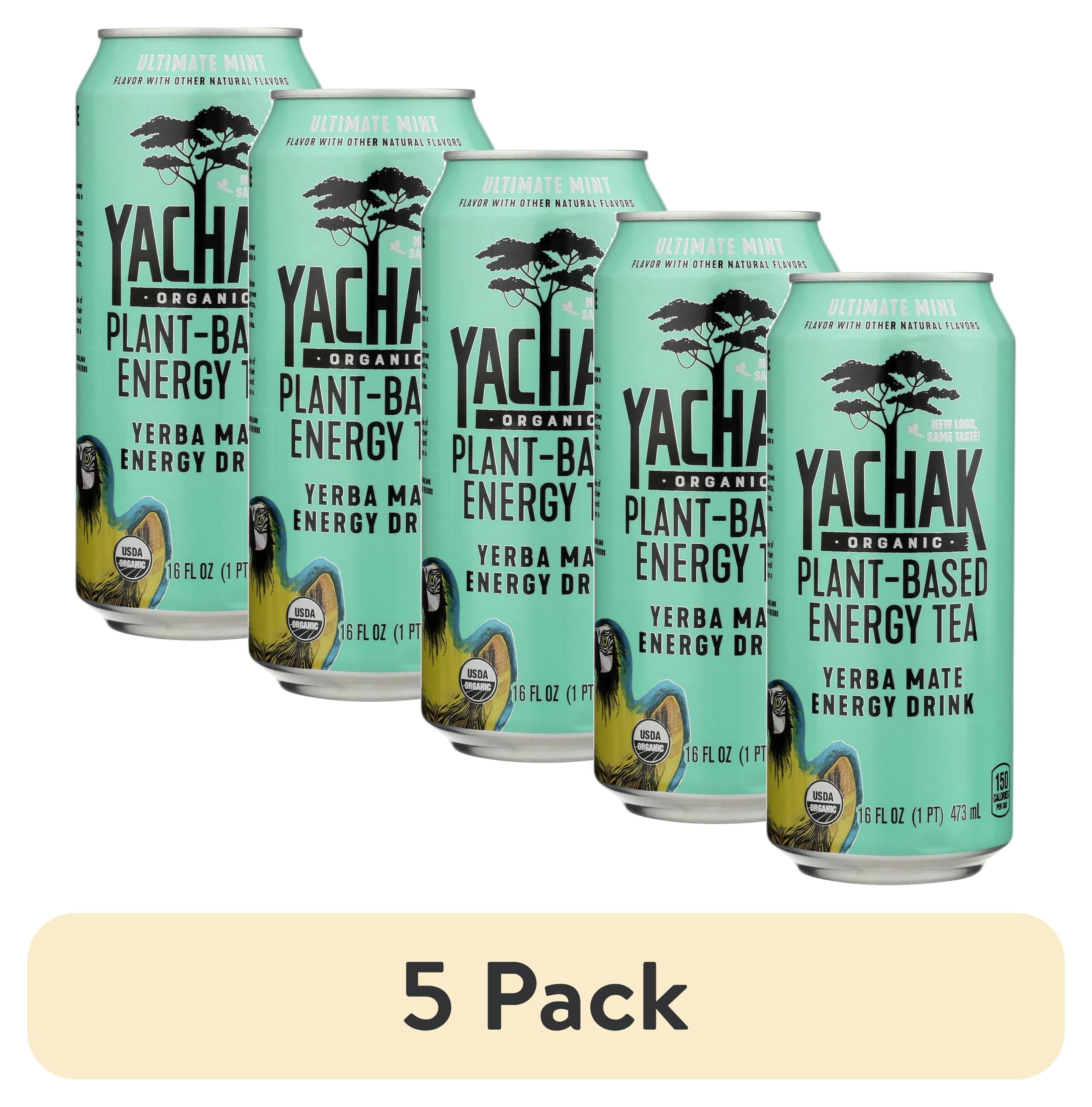 (5 pack) Yachak Organic Plant Based Energy, Ultimate Mint Yerba Mate Iced Tea Drink, 16 fl oz, 12 Pack Cans