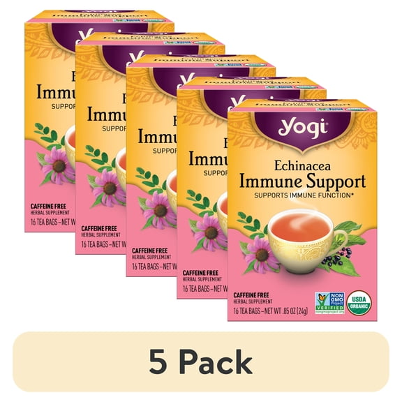 (5 pack) Yogi Tea Echinacea Immune Support, Organic Herbal Tea Bags, 16 Count