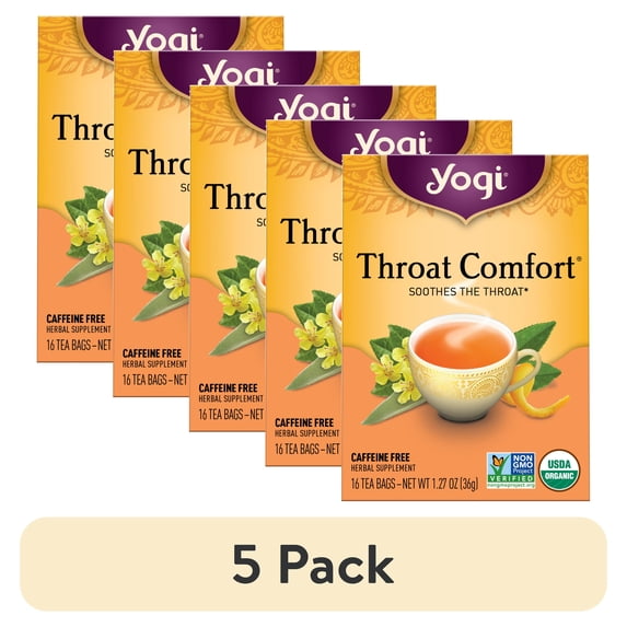 (5 pack) Yogi Tea Throat Comfort, Caffeine-Free Organic Herbal Tea Bags, 16 Count