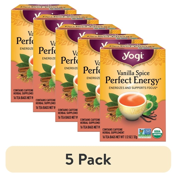 (5 pack) Yogi Tea, Vanilla Spice Perfect Energy Tea, Tea Bags, 16 Ct, 1.12 OZ