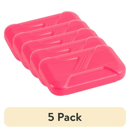 (5 pack) Your Zone Reusable Ice Pack for Kids Lunch Box Pink, Light Weight, Plastic