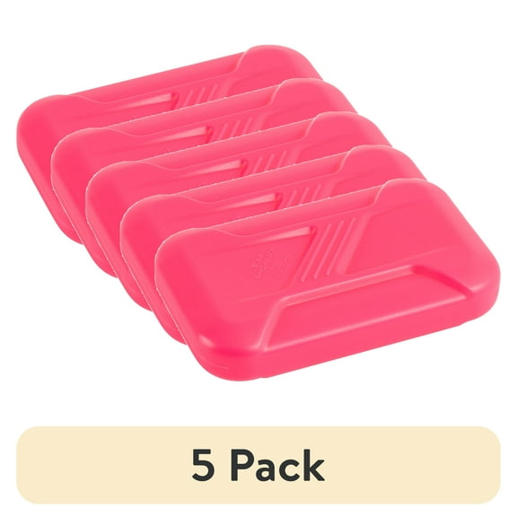 (5 pack) Your Zone Reusable Ice Pack for Kids Lunch Box Pink, Light Weight, Plastic