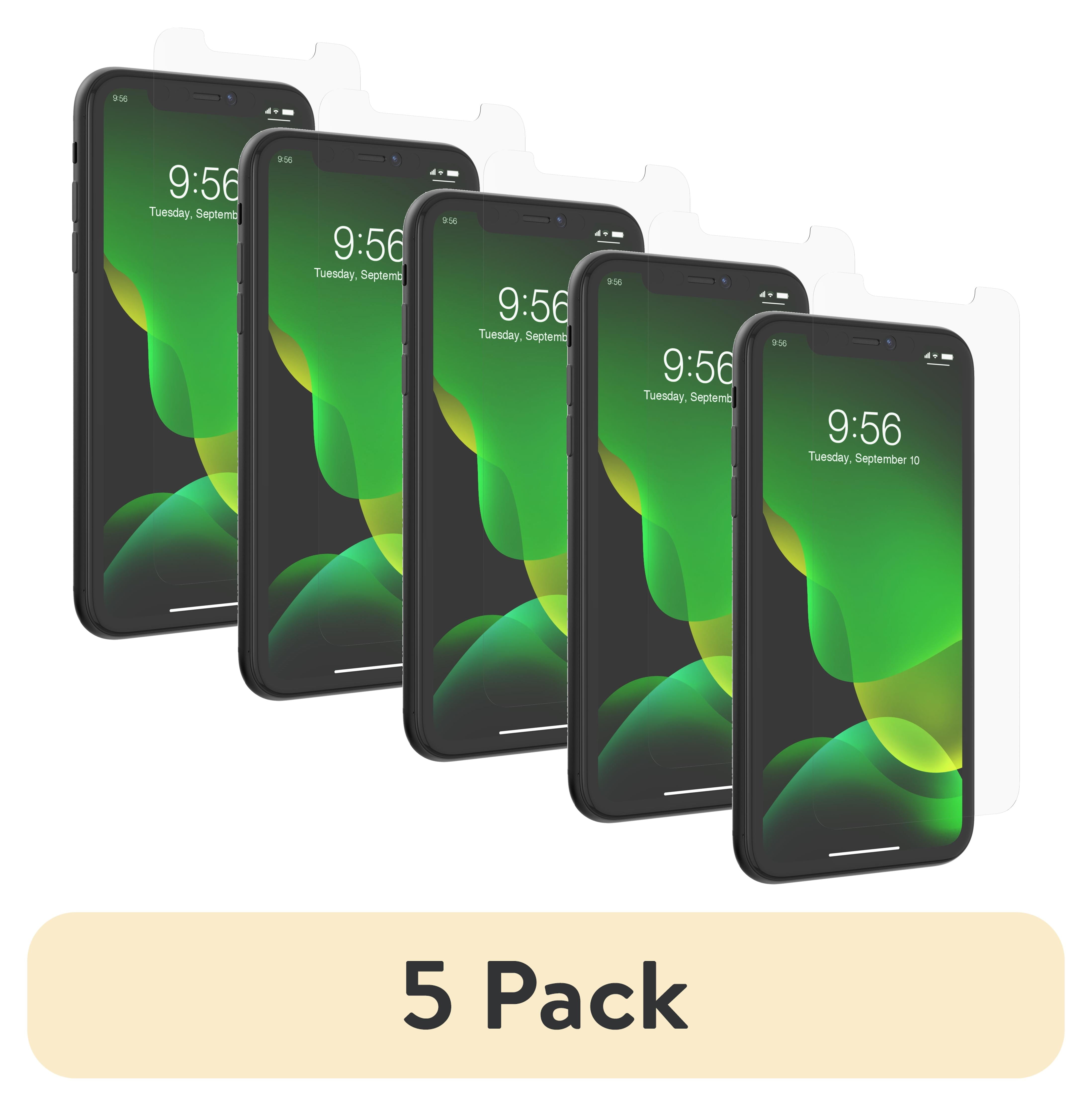 (5 pack) ZAGG InvisibleShield Hybrid Glass Screen Protector for Apple iPhone 11 and XR, Clear