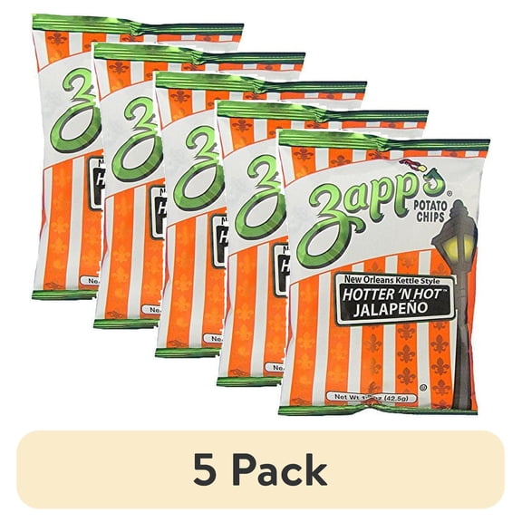 (5 pack) Zapp's New Orleans Kettle-Style Potato Chips, Hotter n Hot Jalapeno | Pack of 30