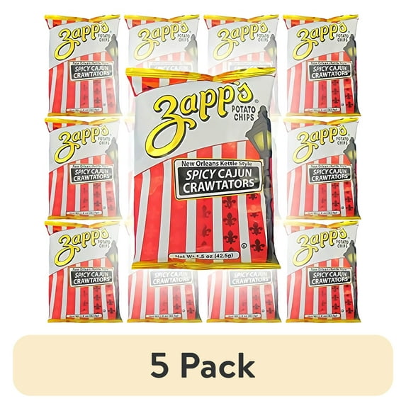 (5 pack) Zapp's Potato Chips, Spicy Cajun Crawtators, New Orleans Kettle Style, 1.5oz Bag (12-Pack)