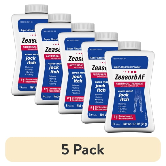(5 pack) Zeasorb Antifungal Treatment Super Absorbant Powder for Jock Itch, 2.5 Oz, Bottle