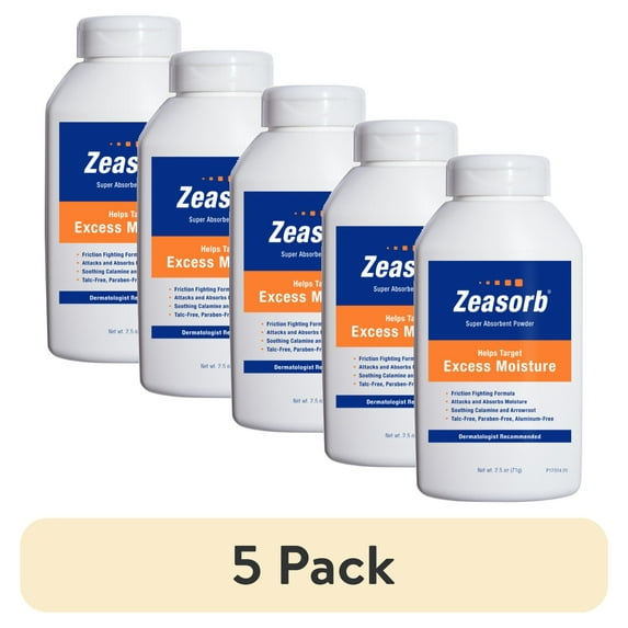 (5 pack) Zeasorb Prevention Foot & Body Powder, Absorb Excess Sweat & Moisture, 2.5 oz