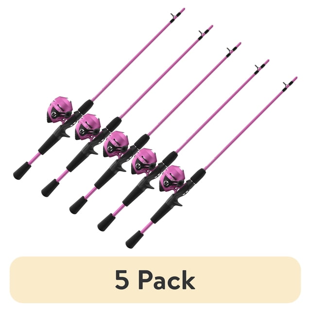 (5 pack) Zebco Slingshot Spincast Reel and Fishing Rod Combo, 5-Foot 6-Inch 2-Piece Fishing Pole, Size 30 Reel, Right-Hand Retrieve, Purple