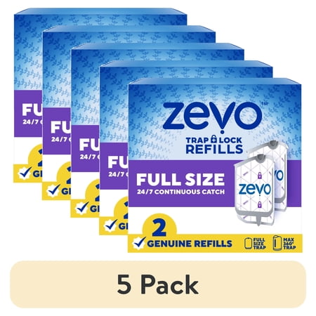 (5 pack) Zevo Full Size Refill: 2 Indoor Light Trap Refill Cartridges Capture House Flies, Fruit Flies, and Gnats (2 Full Size Refill Cartridges)
