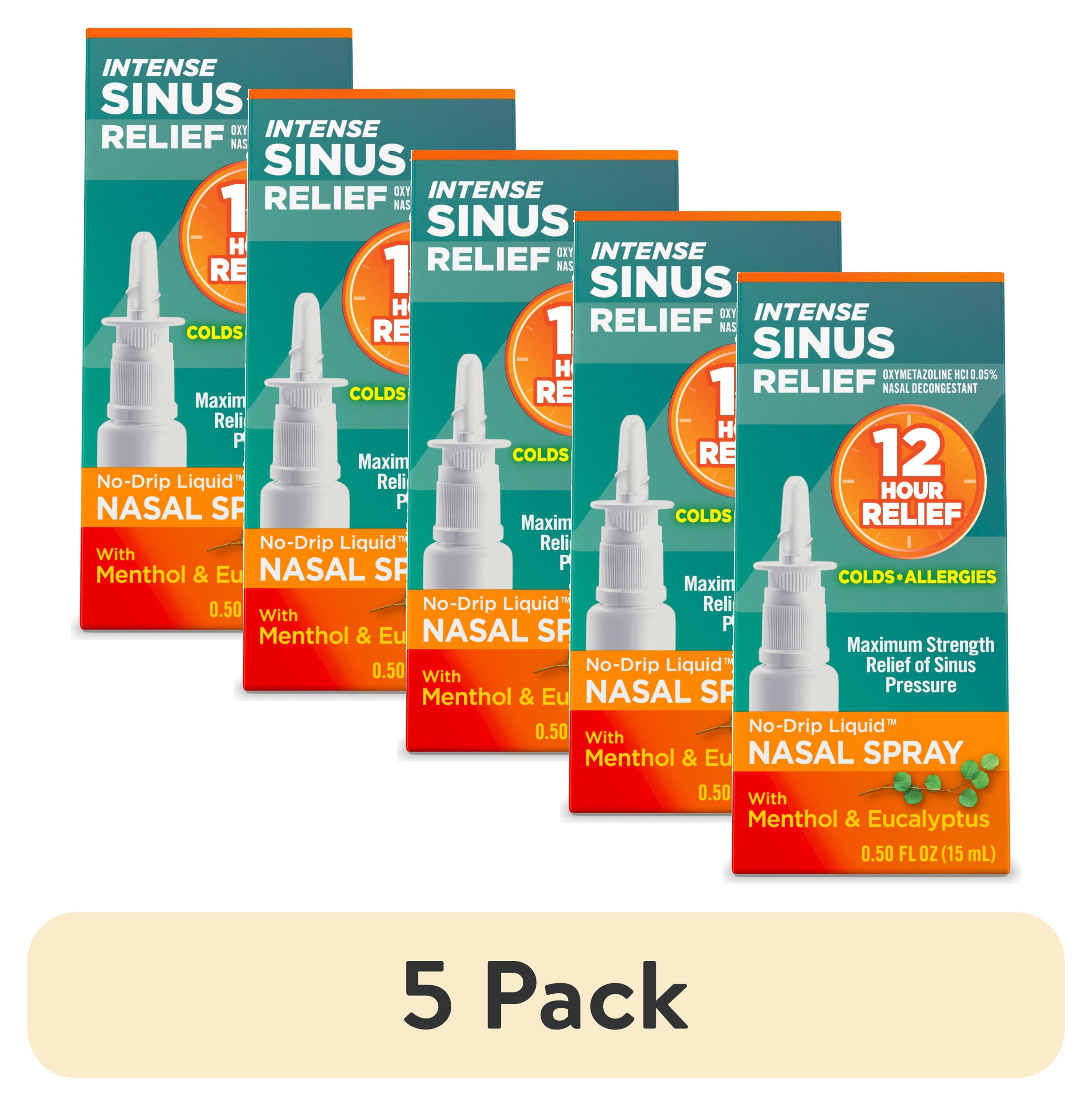5 pack) Intense Sinus Relief No-Drip Liquid Nasal Spray With