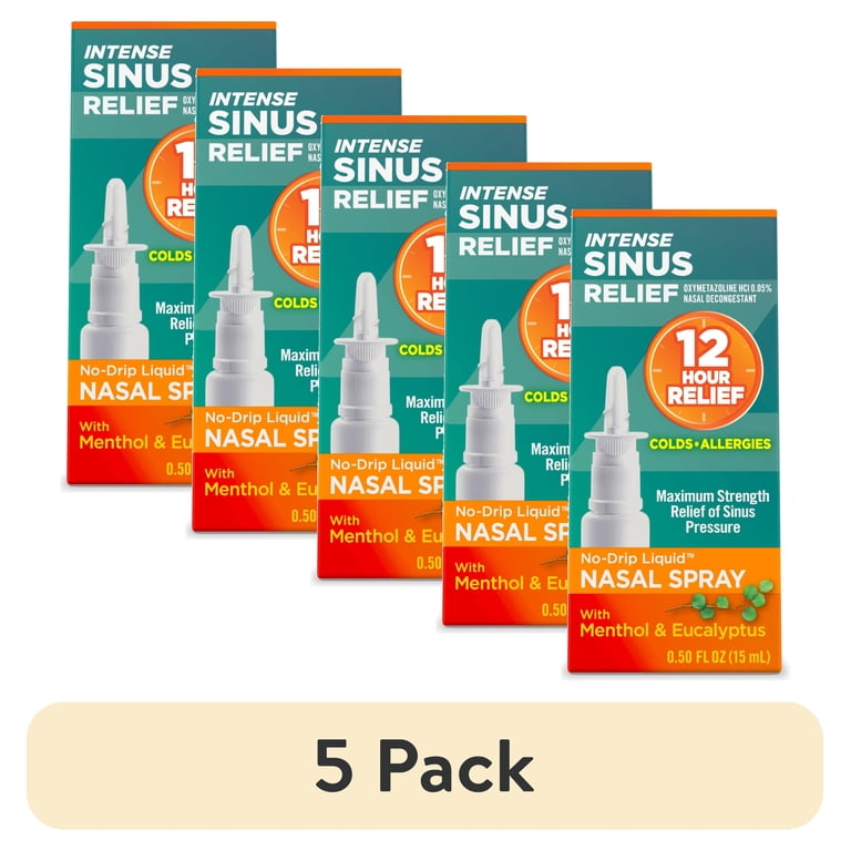 5 pack) Intense Sinus Relief No-Drip Liquid Nasal Spray With