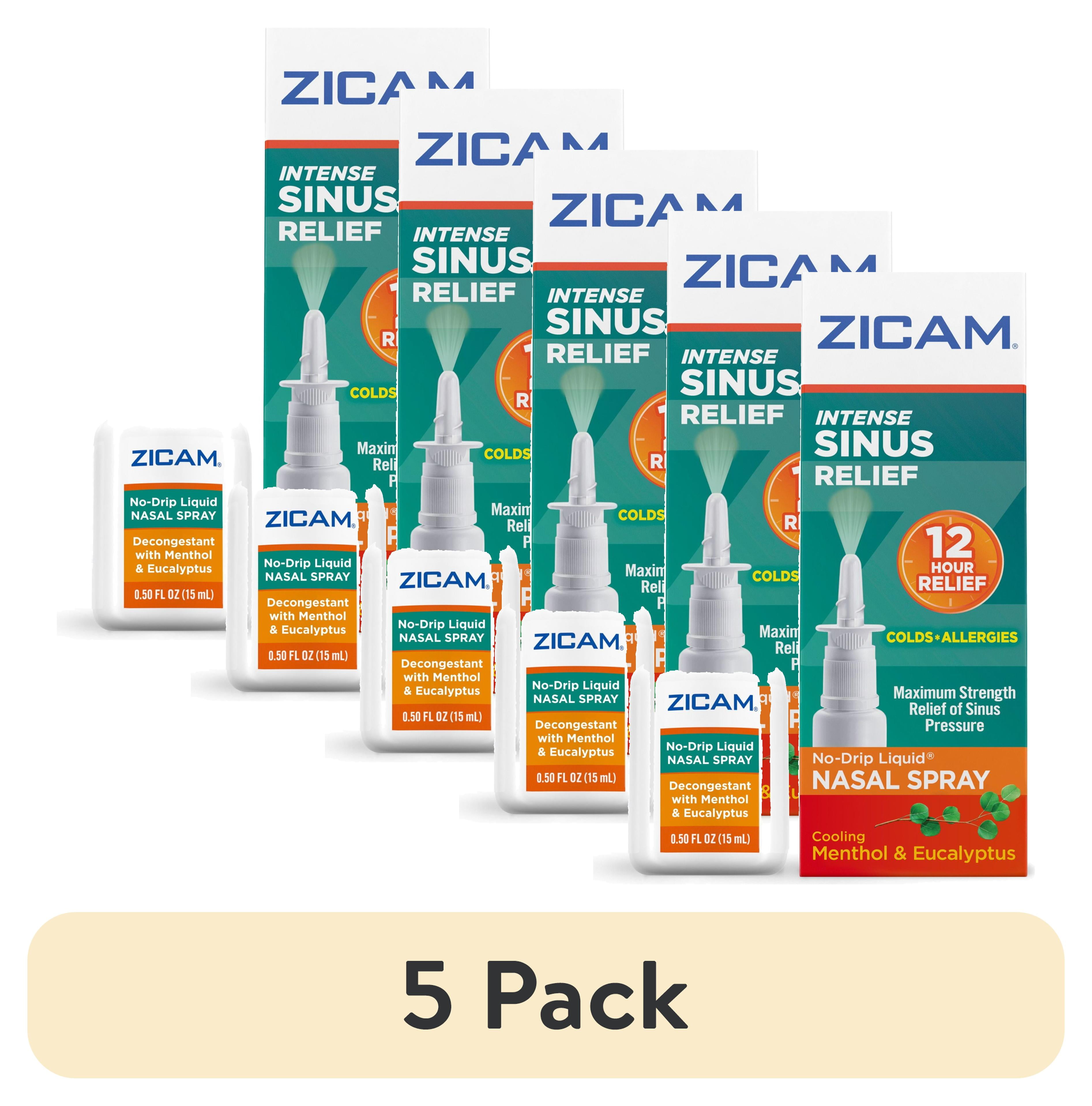 (5 pack) Zicam Intense Sinus Relief No-Drip Relief Nasal Spray with Cooling Menthol & Eucalyptus 0.5 oz