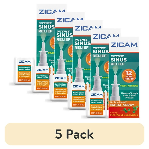 (5 pack) Zicam Intense Sinus Relief No-Drip Relief Nasal Spray with Cooling Menthol & Eucalyptus 0.5 oz