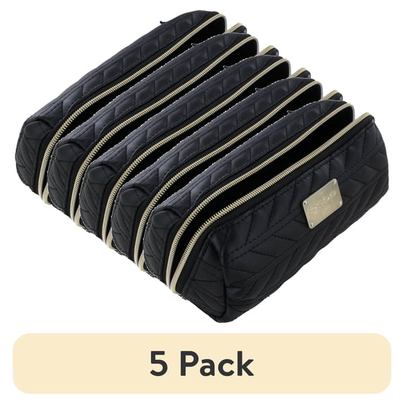 (5 pack) bebe Zippered Black Chevron Cosmetic Pencil Case Organizer