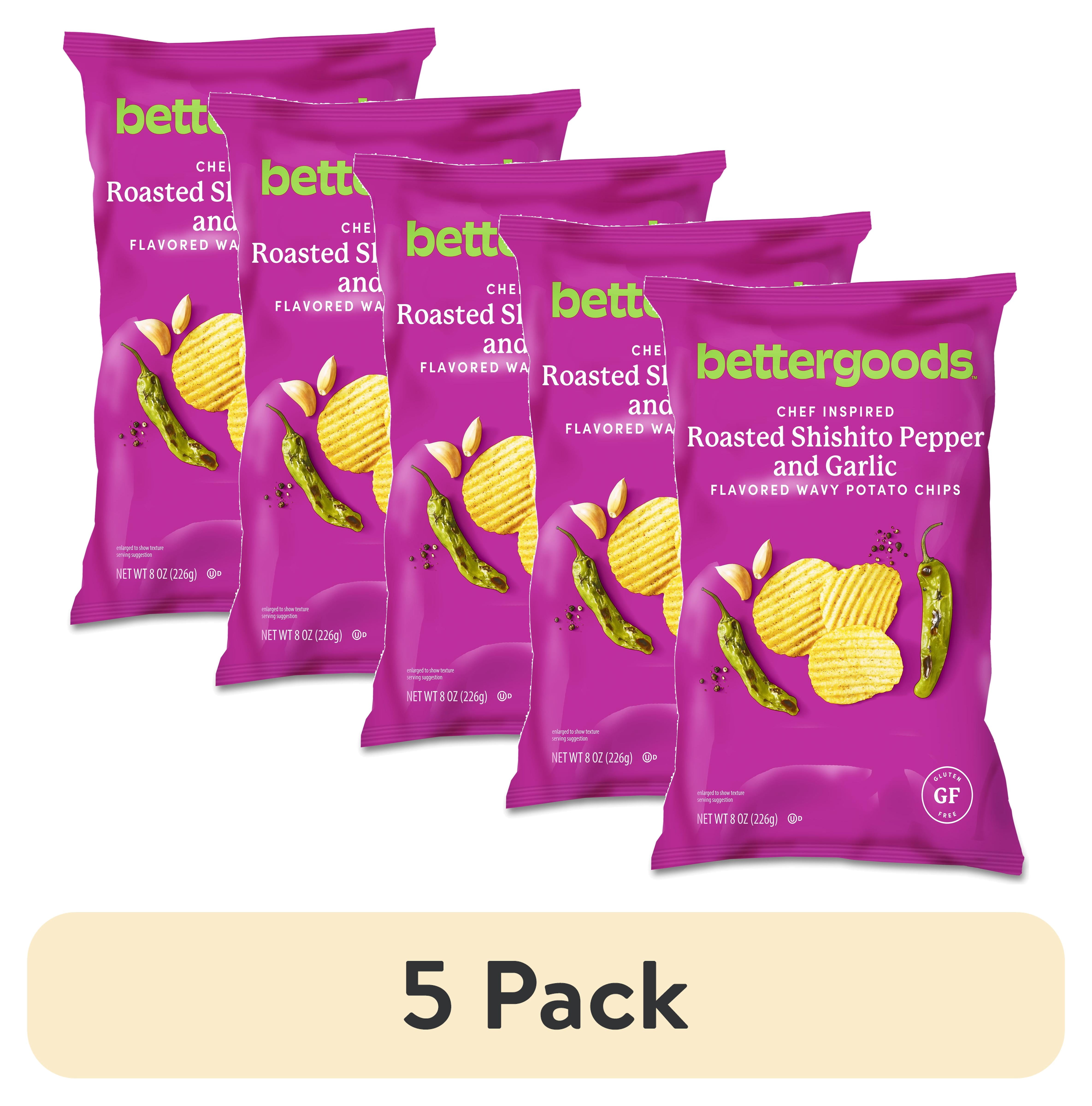(5 pack) bettergoods Roasted Shishito Pepper and Garlic Wavy Potato Chips, 8 oz