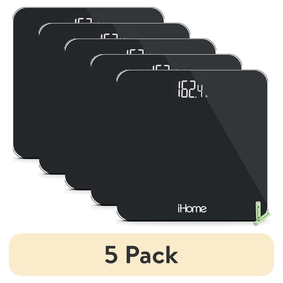 (5 pack) iHome Digital Battery Powered Bathroom Scale with Fit Personal Coach App, FSA and HSA Eligible, Black, 397 lbs Capacity