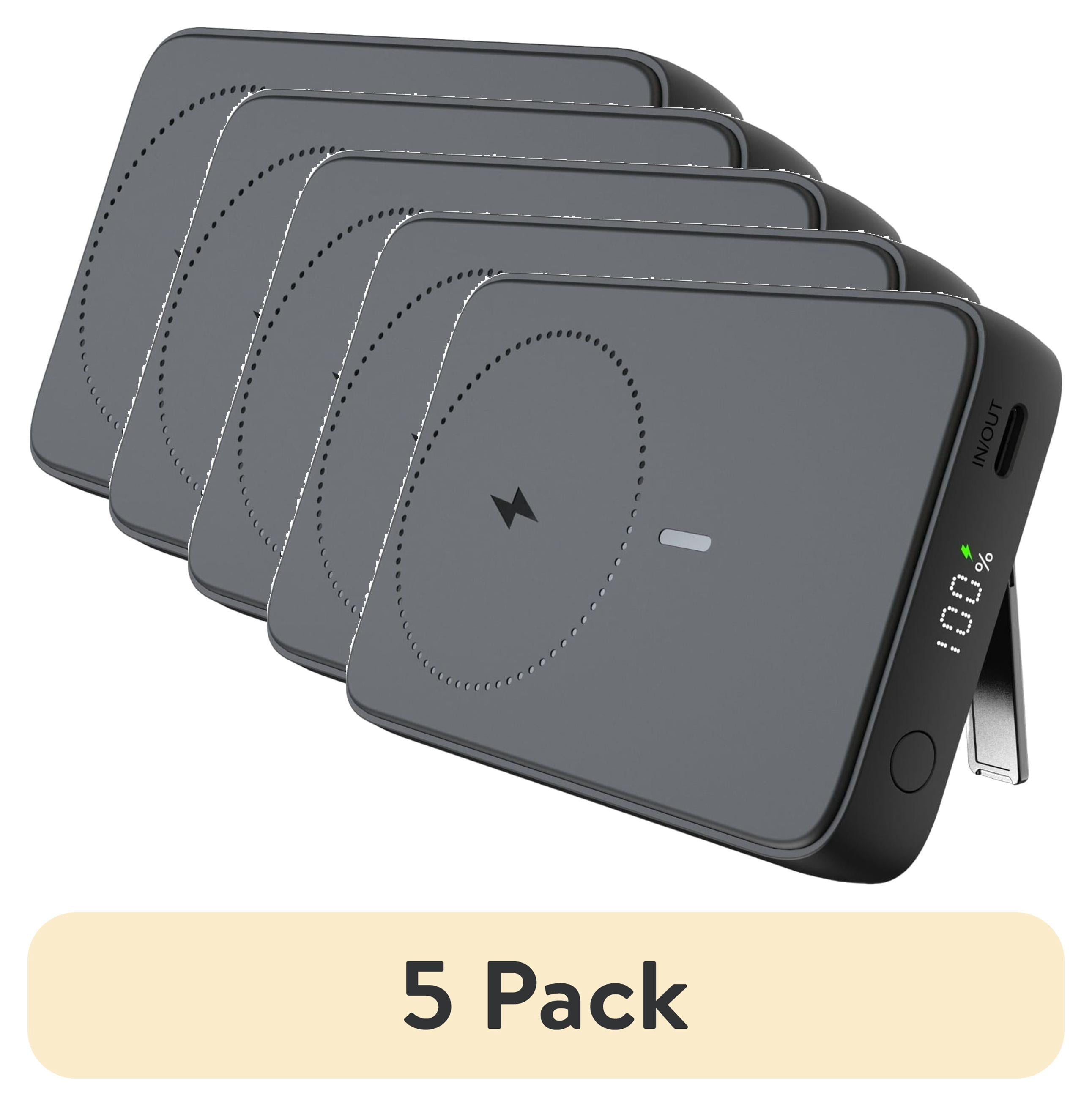(5 pack) onn 10,000 mAh Magnetic Portable Power Bank, Qi2 Certified, LED Digital Display, Black - Compatible with iPhone 17/16/15/14/13/12 Series, Pixel 10 Series