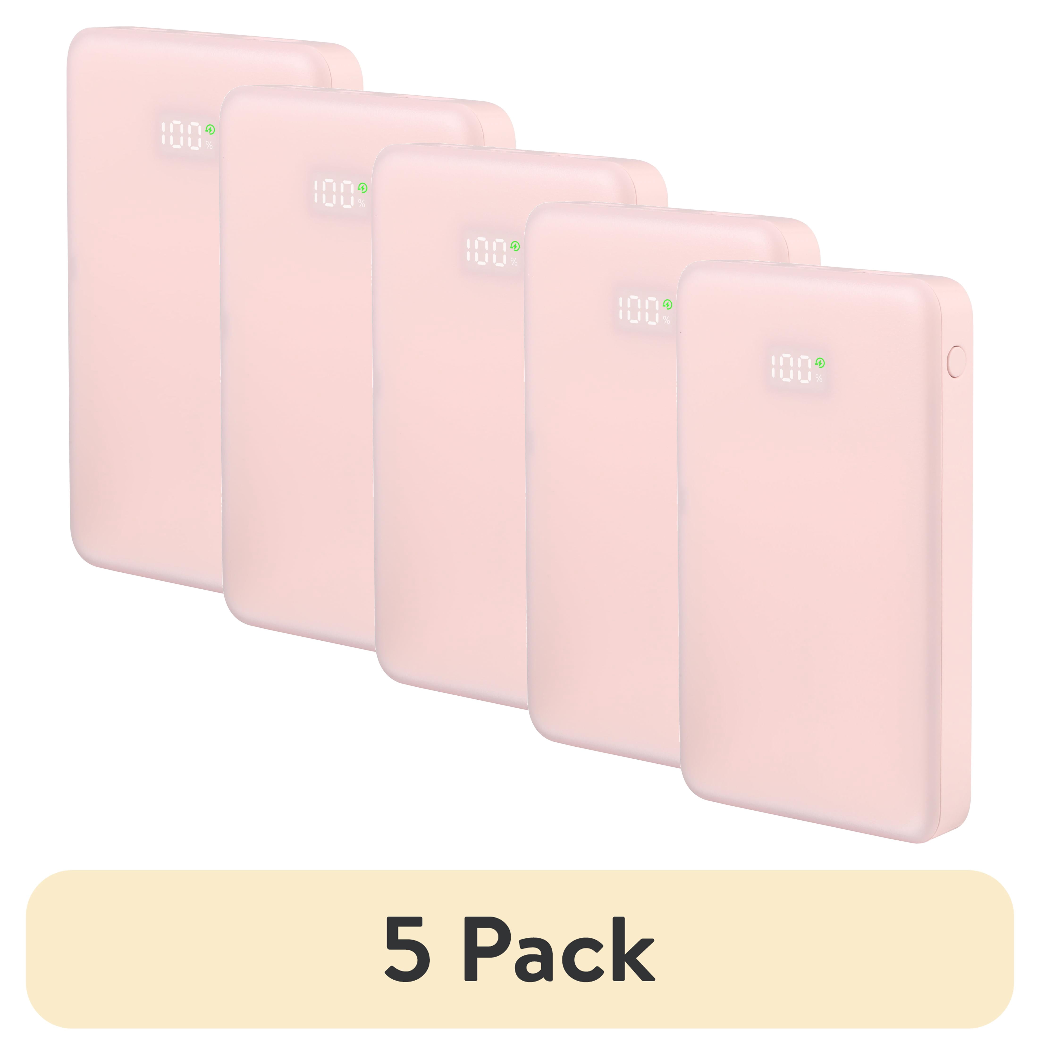 (5 pack) onn 10,000 mAh Portable Power Bank with Fast Charging Output (20W), Dual USB-C ports, USB port, LED Digital Display, Pink - Compatible with iPhone, iPad, AirPods, Samsung Galaxy, Note, Pixel & More